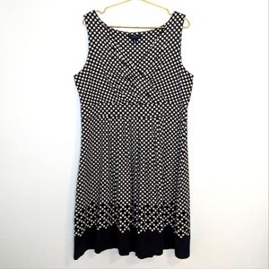 Lands' End Large Navy & Oatmeal Polkadot A-Line Wrap V-Neck Top Sleeveless Dress